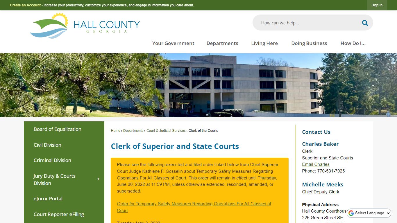 Clerk of Superior and State Courts - Hall County, GA