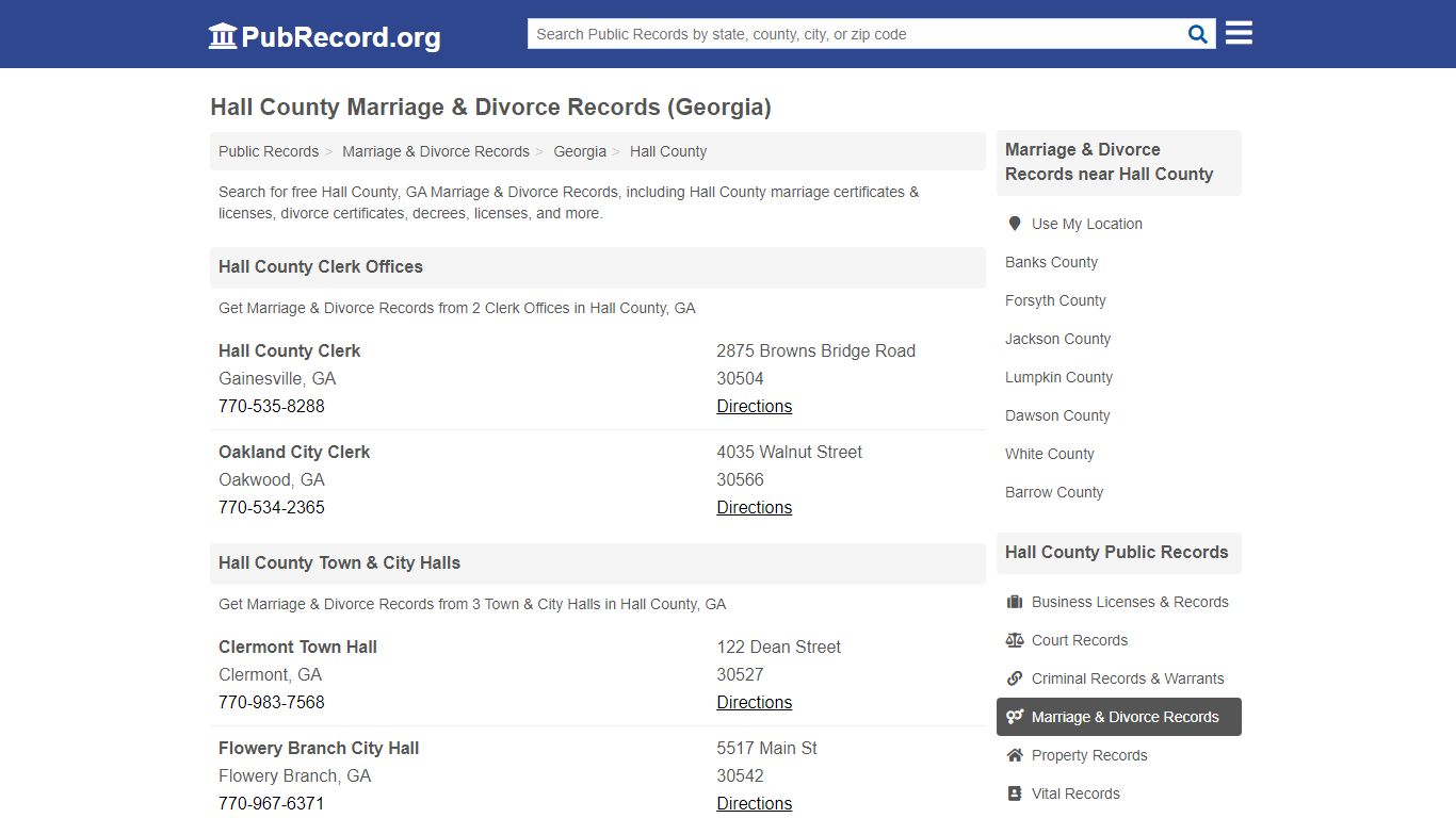 Hall County Marriage & Divorce Records (Georgia) - PubRecord.org